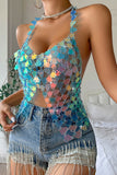 Iridescent Sequin Halter Tank Top