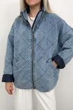 Quilted Zip-Front Denim Jacket