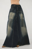 Flared Denim Skirt with Frayed Hem