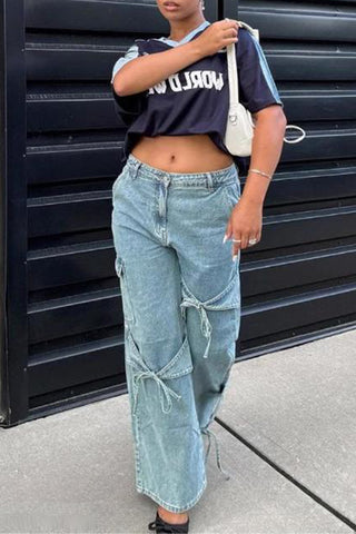 Tie-Detail Wide Leg Jeans