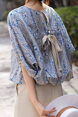 Tie-Back Patterned Blouse