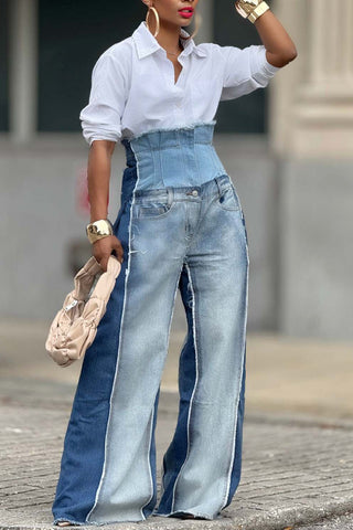 High-Waisted Wide Leg Denim Pants