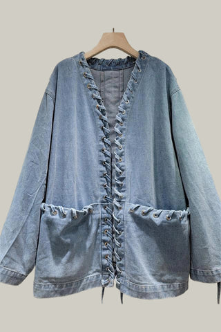 Lace-Up Denim Jacket