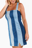 Patchwork Mini Dress with Square Neck