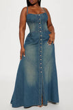 Strappy Button-Front Denim Dress