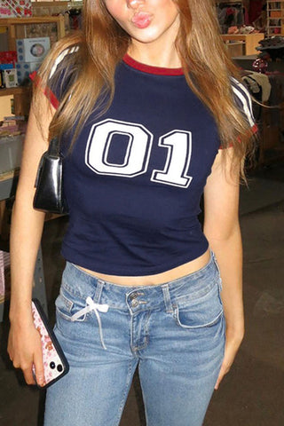 Sporty Graphic T-Shirt with Number Print