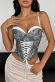 Lace-Up Floral Corset Top