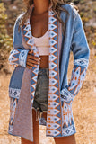 Geometric Pattern Open-Front Cardigan