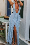Halter Neck Ruffle Maxi Dress