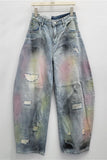 Distressed Wide-Leg Jeans