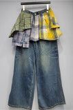Plaid Layered Straight Jeans