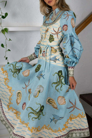 Ocean-Inspired Print Casual Dress