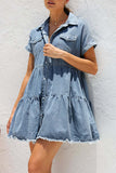 Button-Front Denim Dress with Ruffled Hem