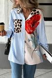 Mixed-Print Button-Up Blouse