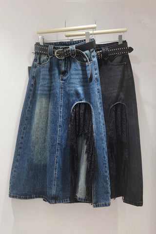 Denim Skirt with Lace Detail
