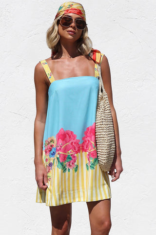 Striped Floral Accent Mini Dress
