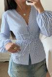 Tie-Front Striped Blouse
