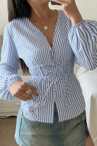 Tie-Front Striped Blouse