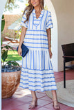 Ricrac Trim Notched Neck Half Sleeve Dress