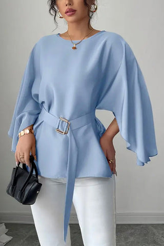 Belted Batwing Sleeve Blouse