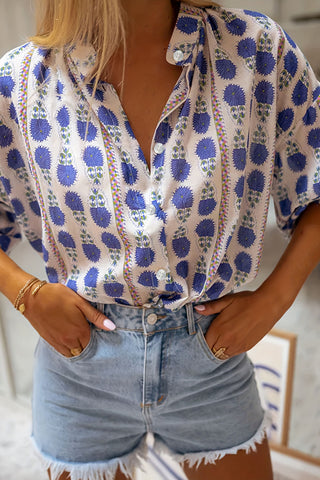 Patterned Button-Up Blouse