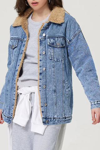 Casual Faux Shearling Lined Denim Jacket