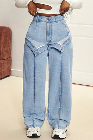 Straight Jeans with Folded Detail