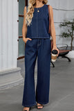 Chic Sleeveless Denim Top and Pants Set