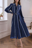 Belted Midi Casual Dress with Button Accents