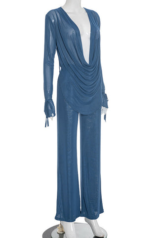 Draped Top and Wide-Leg Pants Set