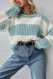 Two-Tone Striped Patchwork Drop Shoulder Sweater