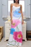 Colorblock Floral Bodycon Maxi Dress