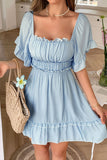 Square Neck Ruffle Mini Dress