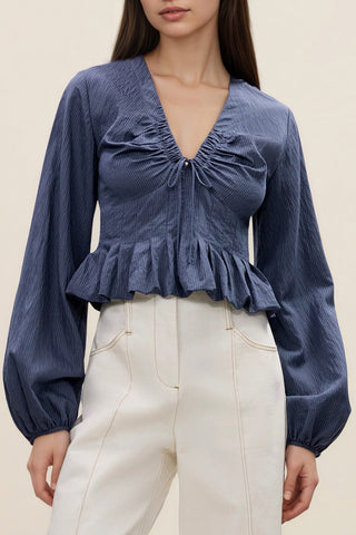 Ruffle Trim V-Neck Blouse