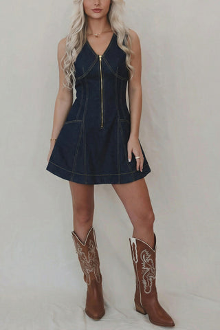 Zip-Front Denim Dress