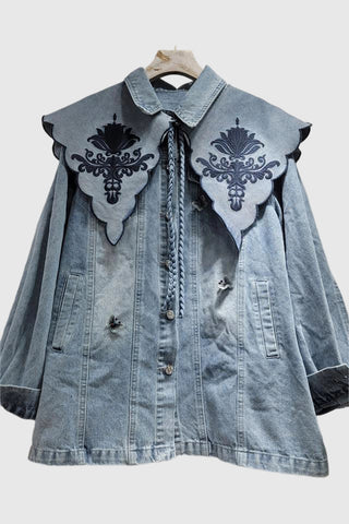 Patterned Collar Denim Jacket