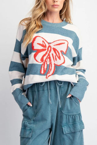 Striped Bow-Accent Sweater