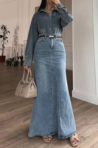 Button-Up Denim Skirt Set
