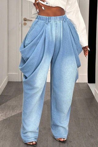 Draped Wide-Leg Denim Pants