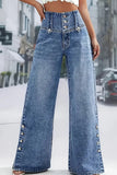 Button-Front Wide Leg Denim Pants