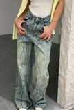 Snake-Print Straight Leg Jeans