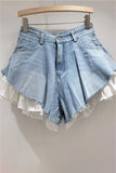 Layered Frill Hem Denim Shorts