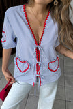 Heart Accent Tie-Front Blouse