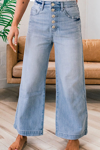 Button-Front Wide-Leg Jeans