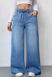 Casual Drawstring Wide-Leg Jeans
