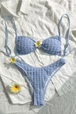 Textured Bikini Set with Floral Accents