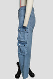 Wide-Leg Cargo Denim Jeans