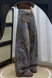 Floral Pattern Wide Leg Denim Jeans