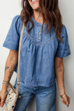 Pleated Button Short Sleeve Top