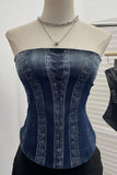 Strapless Denim Patterned Top